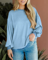 Women's Long Sleeve Tee Shirts Fall Trendy Clothes Casual Loose Crewneck Ribbed Blouse Tunic Tops