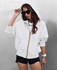 Women's Zip Up Hoodie Sweatshirt Y2K Fall Fashion Clothes Long Sleeve Loose Fit Pockets Casual Trendy Jacket