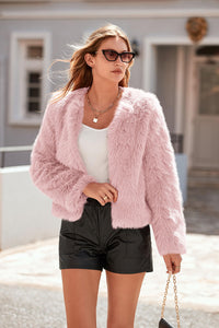 PRETTYGARDEN Women's Winter Coats Fleece Cropped Jacket Faux Fur Long Sleeve Pockets Shaggy Warm Outerwear Fall Clothes