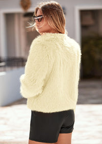 PRETTYGARDEN Women's Winter Coats Fleece Cropped Jacket Faux Fur Long Sleeve Pockets Shaggy Warm Outerwear Fall Clothes