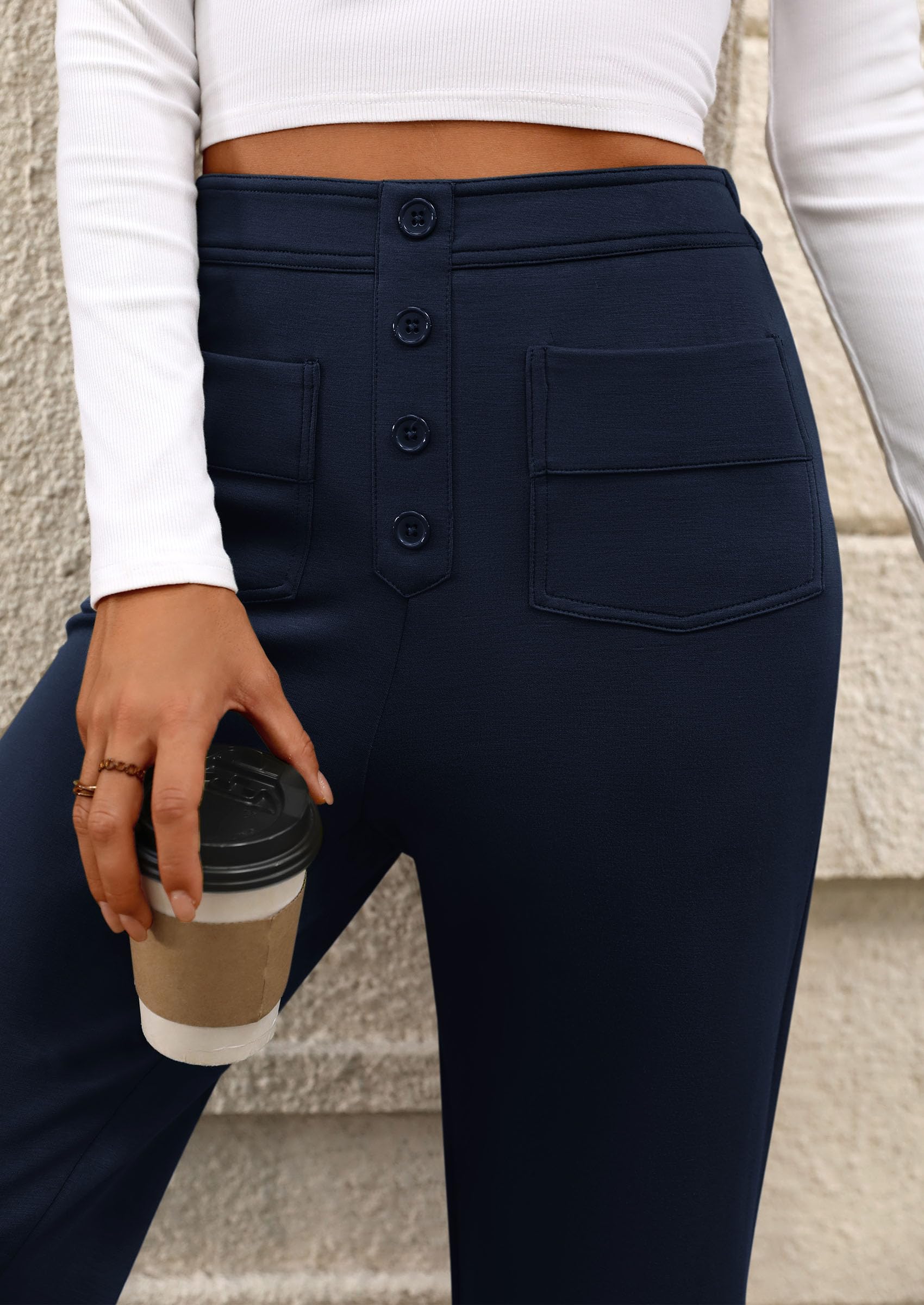 PRETTYGARDEN Women's Dressy Casual Dress Pants Straight Leg High Elastic Waisted Stretch Trouser Slacks