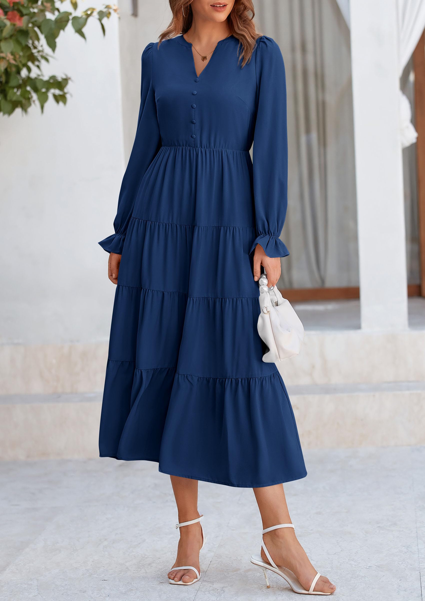 PRETTYGARDEN Women Fall Long Sleeve Smocked Maxi Dress Casual Square N PRETTYGARDEN Women Fall Long Sleeve Smocked Maxi Dress Casual Square N