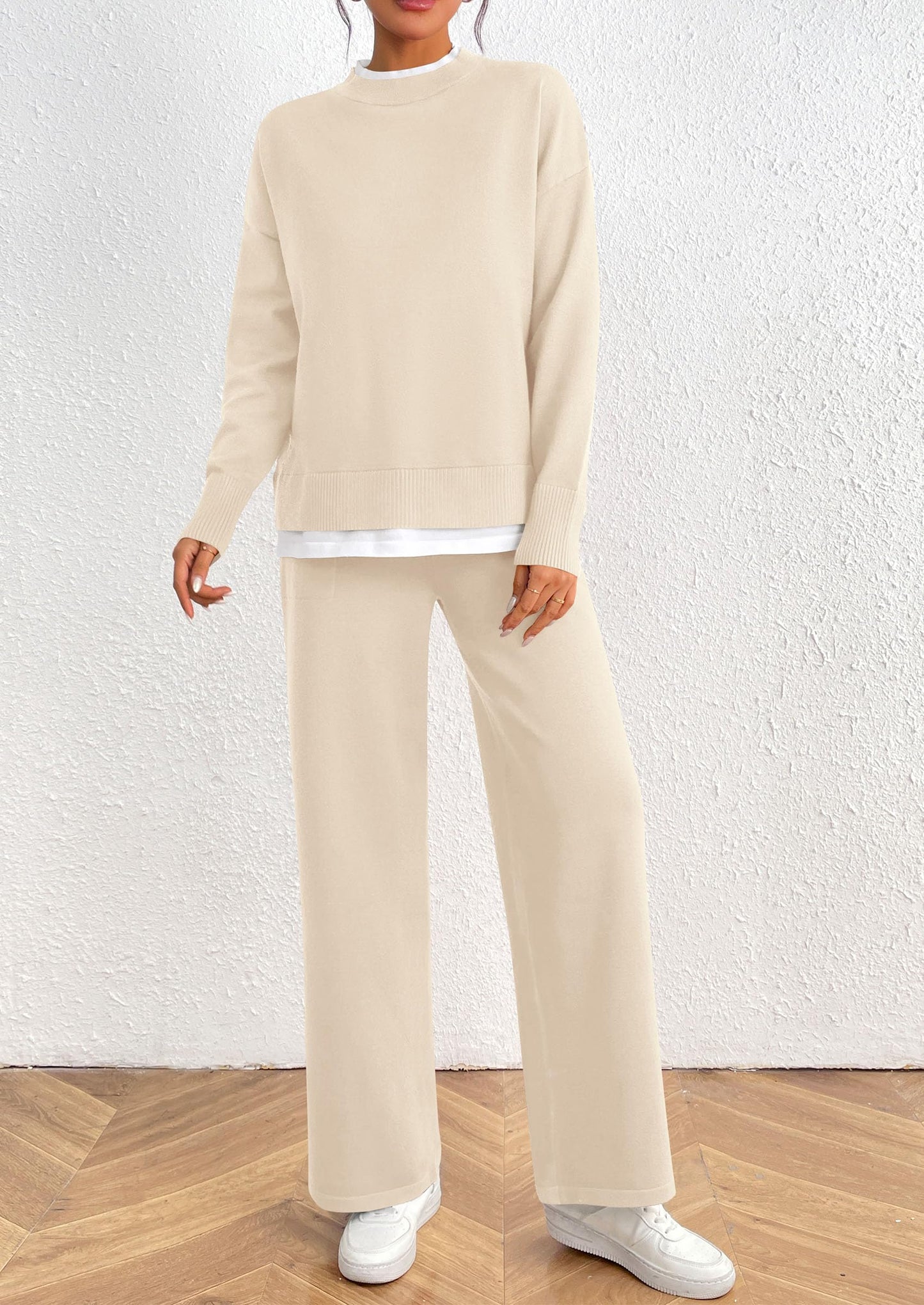 Fall 2 Piece Lounge Sets Long Sleeve Pullover Sweater Wide Leg Pants Matching Outfits Tracksuits