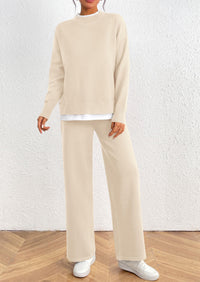 Fall 2 Piece Lounge Sets Long Sleeve Pullover Sweater Wide Leg Pants Matching Outfits Tracksuits