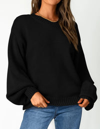 Women's 2024 Fall Chunky Knit Sweater Casual Long Lantern Sleeve Crewneck Pullover Jumper Tops