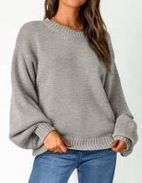 Women's 2024 Fall Chunky Knit Sweater Casual Long Lantern Sleeve Crewneck Pullover Jumper Tops