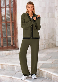 PRETTYGARDEN Lounge Sets for Women Fall Loungewear 2 Piece Outfits Cardigan Sweaters Track Suit Matching Winter Clothing