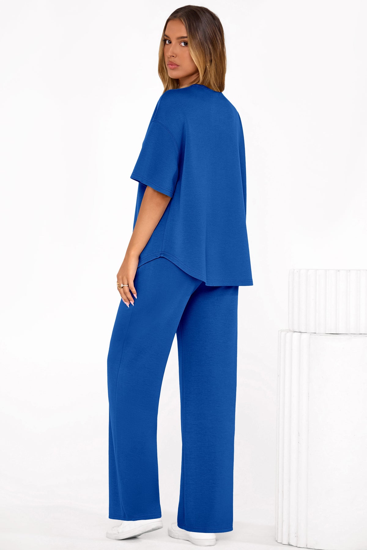 PRETTYGARDEN Women's Summer 2 Piece Lounge Set Short Sleeve Tops Wide Leg Pants Spring Vacation Travel Outfits Clothes PRETTYGARDEN