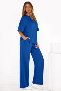 PRETTYGARDEN Women's Summer 2 Piece Lounge Set Short Sleeve Tops Wide Leg Pants Spring Vacation Travel Outfits Clothes PRETTYGARDEN