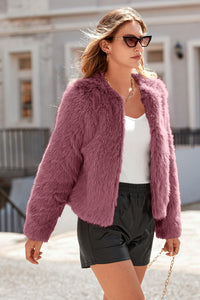 PRETTYGARDEN Women's Winter Coats Fleece Cropped Jacket Faux Fur Long Sleeve Pockets Shaggy Warm Outerwear Fall Clothes