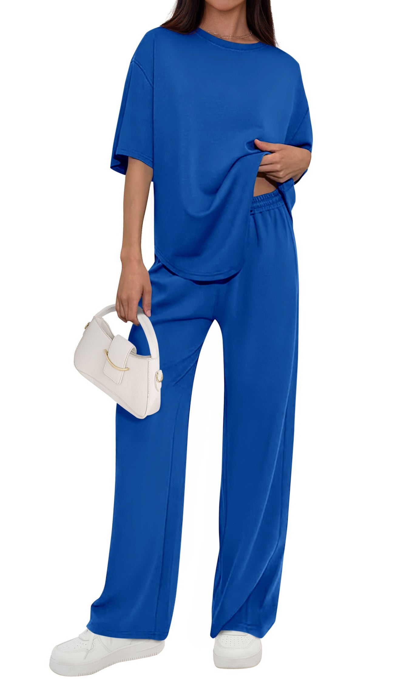 PRETTYGARDEN Women's Summer 2 Piece Lounge Set Short Sleeve Tops Wide Leg Pants Spring Vacation Travel Outfits Clothes PRETTYGARDEN