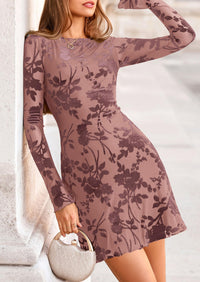 PRETTYGARDEN Women's Fall Fashion Floral Long Sleeve Mini Dress Mesh Bodycon Short Party Date Night Going Out Dresses