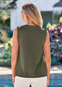 PRETTYGARDEN Sleeveless Tops for Women Summer Dressy V Neck Ruffle Blouses Spring Work Office Shirts Going Out Tops