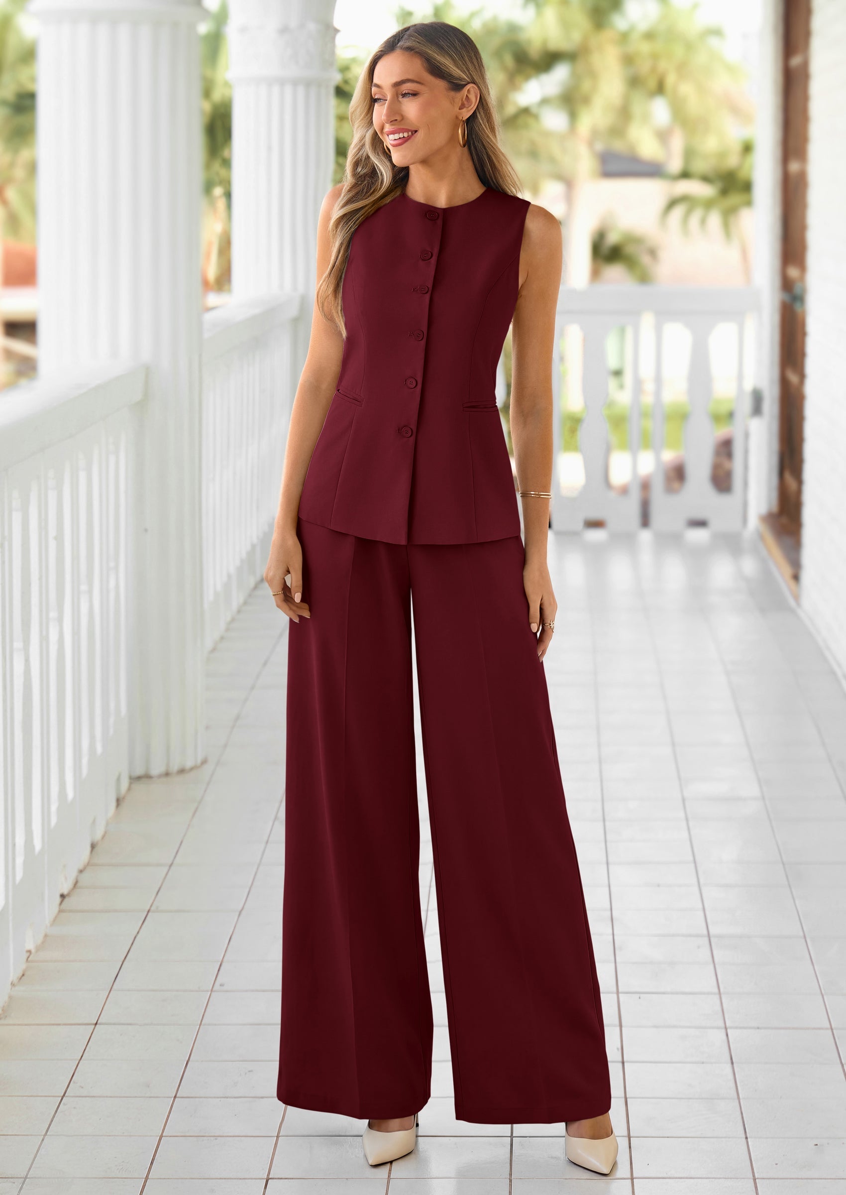 PRETTYGARDEN Women's 2 Piece Sets Summer Work Clothes Sleeveless Blazer Vest Pants Suits Spring Business Casual Outfits PRETTYGARDEN