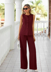 PRETTYGARDEN Women's 2 Piece Sets Summer Work Clothes Sleeveless Blazer Vest Pants Suits Spring Business Casual Outfits PRETTYGARDEN