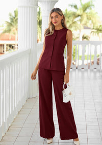 PRETTYGARDEN Women's 2 Piece Sets Summer Work Clothes Sleeveless Blazer Vest Pants Suits Spring Business Casual Outfits PRETTYGARDEN