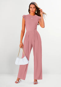 PRETTYGARDEN Casual Ruffle Cap Sleeves Romper Crew Neck Rib Knit One Piece Outfits