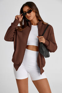 Women's 2024 Fall Fashion Full Zip Up Sweatshirt Long Sleeve Loose Fit Trendy Casual Jacket with Pockets