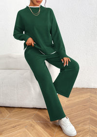 Fall 2 Piece Lounge Sets Long Sleeve Pullover Sweater Wide Leg Pants Matching Outfits Tracksuits