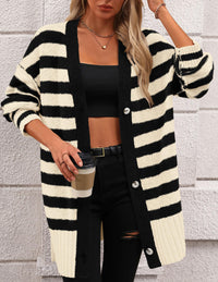 Striped Cardigan Sweaters Long Sleeve Button Down Chunky Knit Oversized Fall Sweater Coat