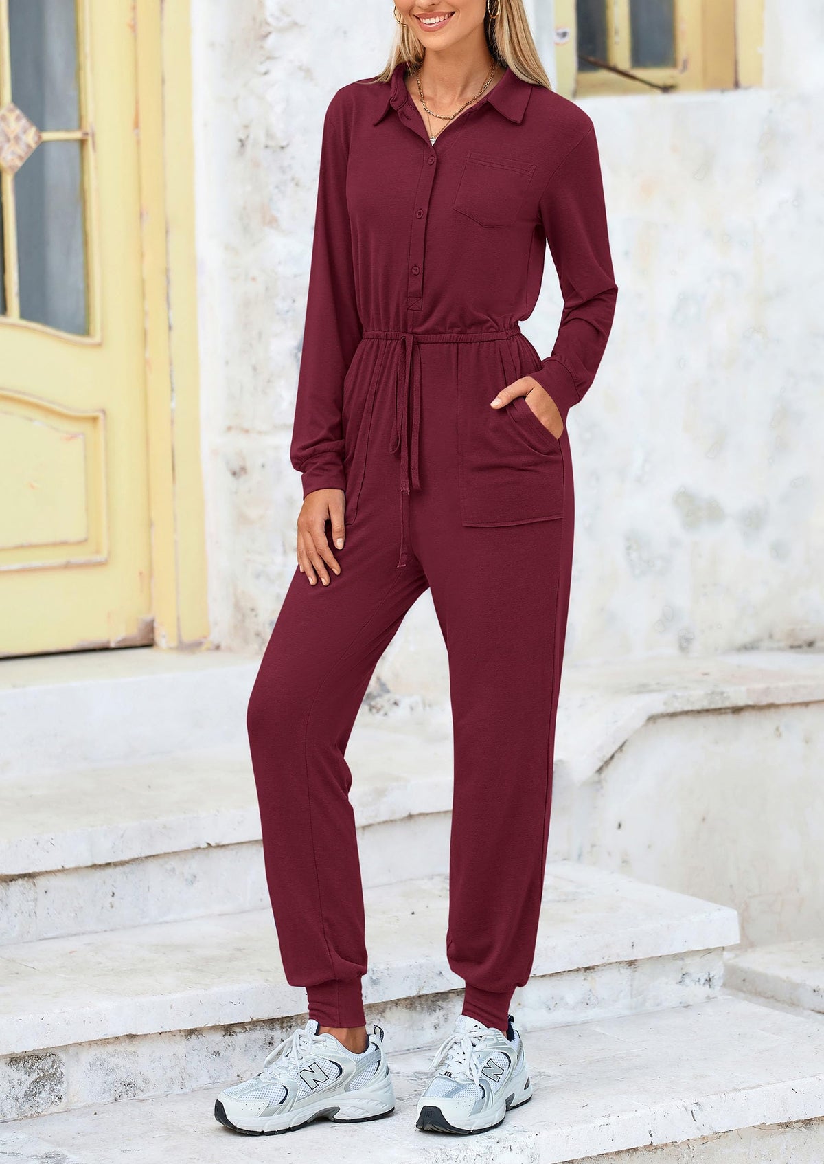 Women's Jumpsuits Fall Long Sleeve Rompers One Piece Outfits For Women  Button up Lounge Wear