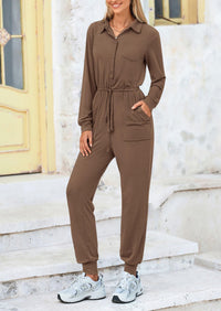 Women's Jumpsuits Fall Long Sleeve Rompers One Piece Outfits For Women  Button up Lounge Wear