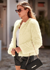 PRETTYGARDEN Women's Winter Coats Fleece Cropped Jacket Faux Fur Long Sleeve Pockets Shaggy Warm Outerwear Fall Clothes