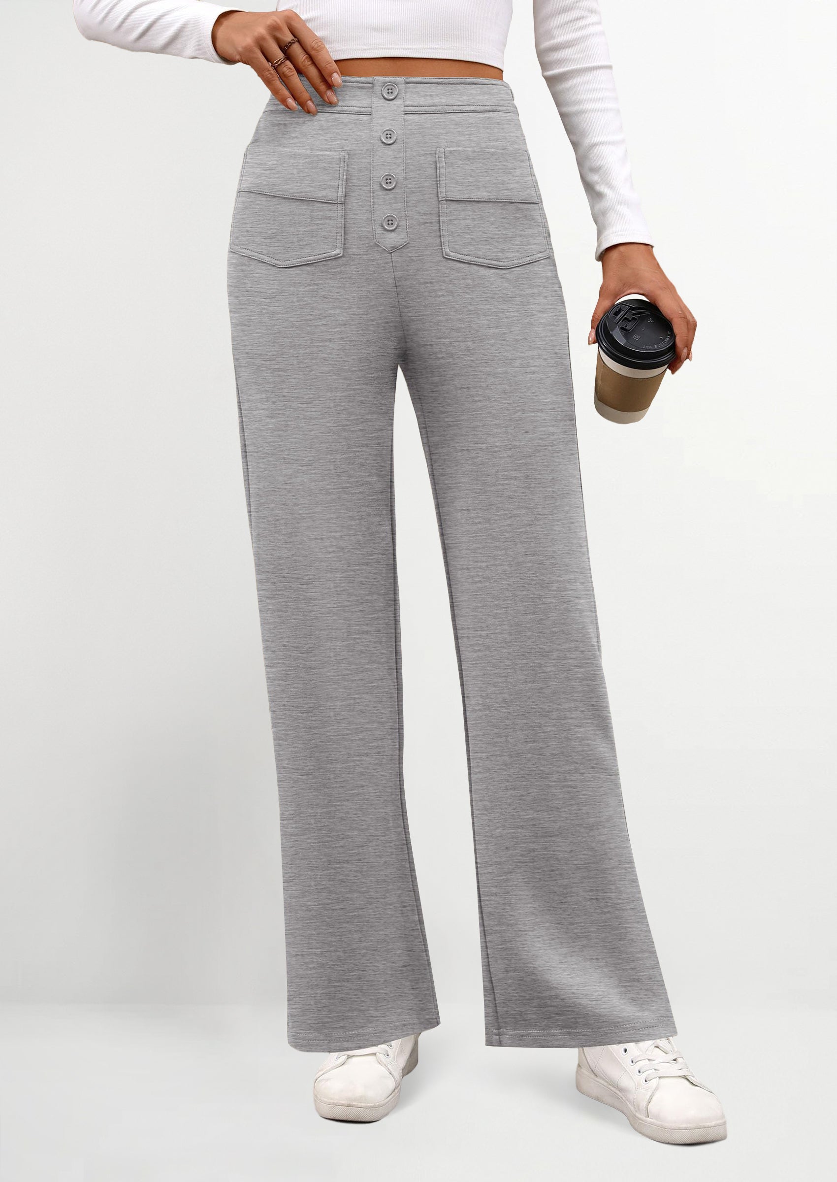 PRETTYGARDEN Women's Dressy Casual Dress Pants Straight Leg High Elastic Waisted Stretch Trouser Slacks