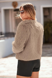 PRETTYGARDEN Women's Winter Coats Fleece Cropped Jacket Faux Fur Long Sleeve Pockets Shaggy Warm Outerwear Fall Clothes