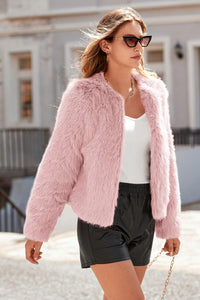 PRETTYGARDEN Women's Winter Coats Fleece Cropped Jacket Faux Fur Long Sleeve Pockets Shaggy Warm Outerwear Fall Clothes