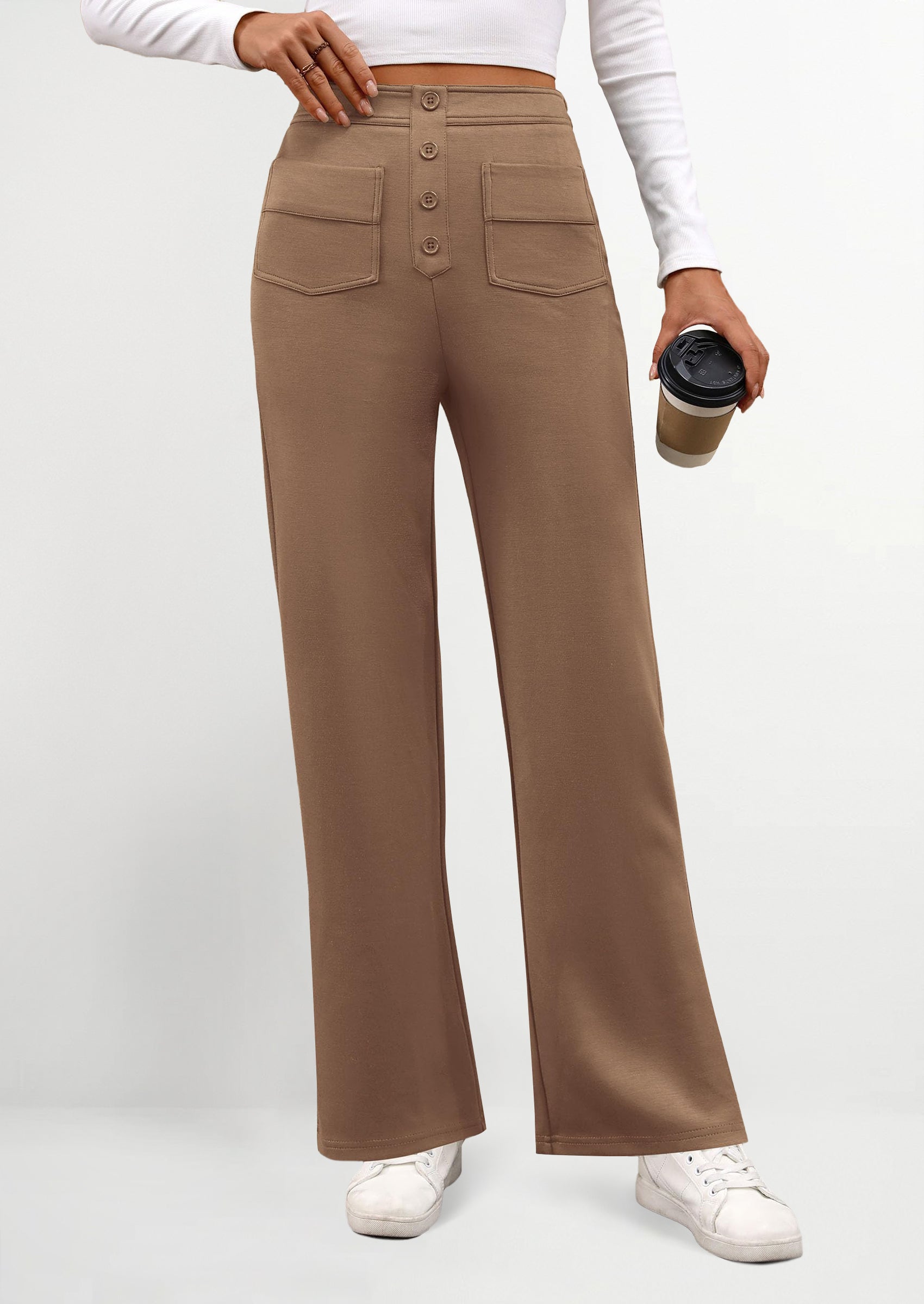 PRETTYGARDEN Women's Dressy Casual Dress Pants Straight Leg High Elastic Waisted Stretch Trouser Slacks