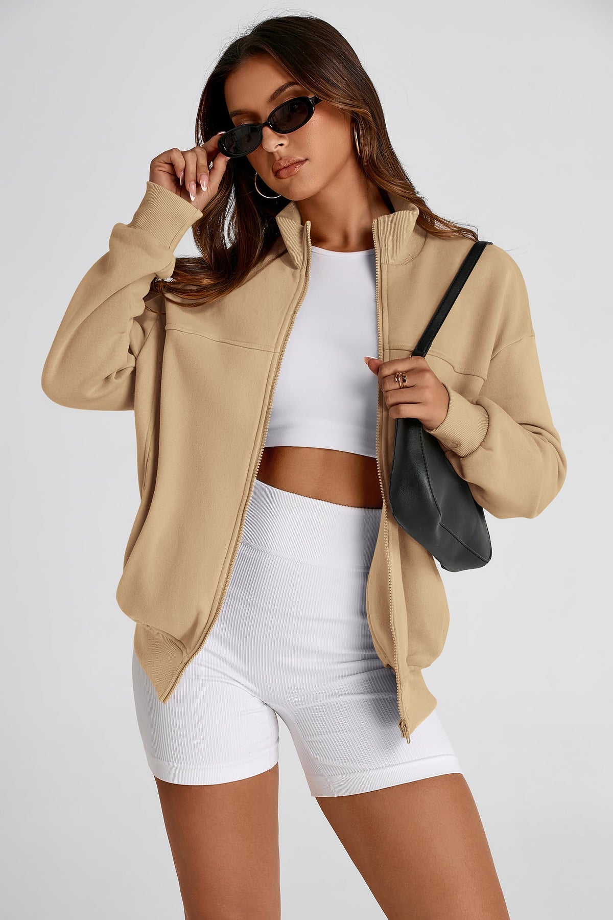 Women's 2024 Fall Fashion Full Zip Up Sweatshirt Long Sleeve Loose Fit Trendy Casual Jacket with Pockets