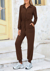 Women's Jumpsuits Fall Long Sleeve Rompers One Piece Outfits For Women  Button up Lounge Wear