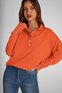 Women's Fall Fashion Button Up Sweatshirt Long Sleeve V Neck Loose Fit Casual Trendy Going Out Pullover Tops