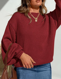 Women's 2024 Fall Chunky Knit Sweater Casual Long Lantern Sleeve Crewneck Pullover Jumper Tops