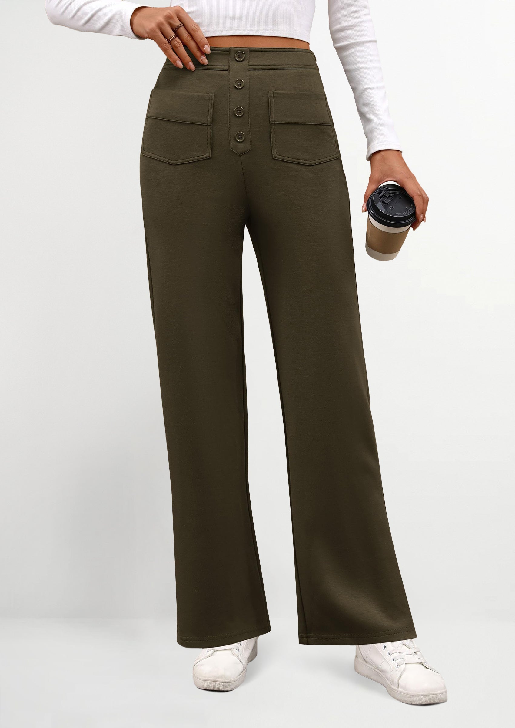 PRETTYGARDEN Women's Dressy Casual Dress Pants Straight Leg High Elastic Waisted Stretch Trouser Slacks