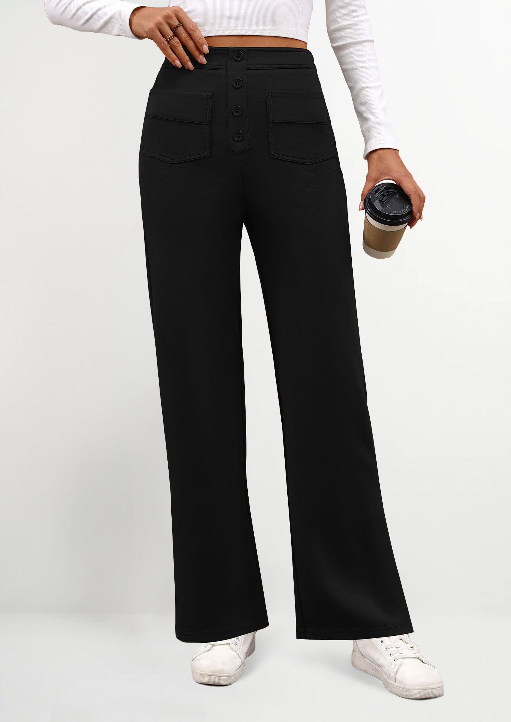 PRETTYGARDEN Women's Dressy Casual Dress Pants Straight Leg High Elastic Waisted Stretch Trouser Slacks