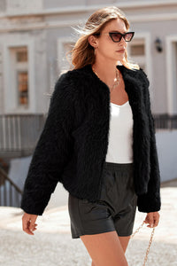 PRETTYGARDEN Women's Winter Coats Fleece Cropped Jacket Faux Fur Long Sleeve Pockets Shaggy Warm Outerwear Fall Clothes