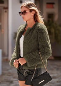 PRETTYGARDEN Women's Winter Coats Fleece Cropped Jacket Faux Fur Long Sleeve Pockets Shaggy Warm Outerwear Fall Clothes