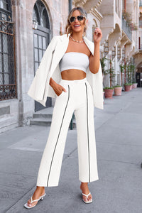 Women's Fall 2 Piece Blazer Outfits Business Casual Oversized Jacket Wide Leg Work Pants Dressy Suit Set