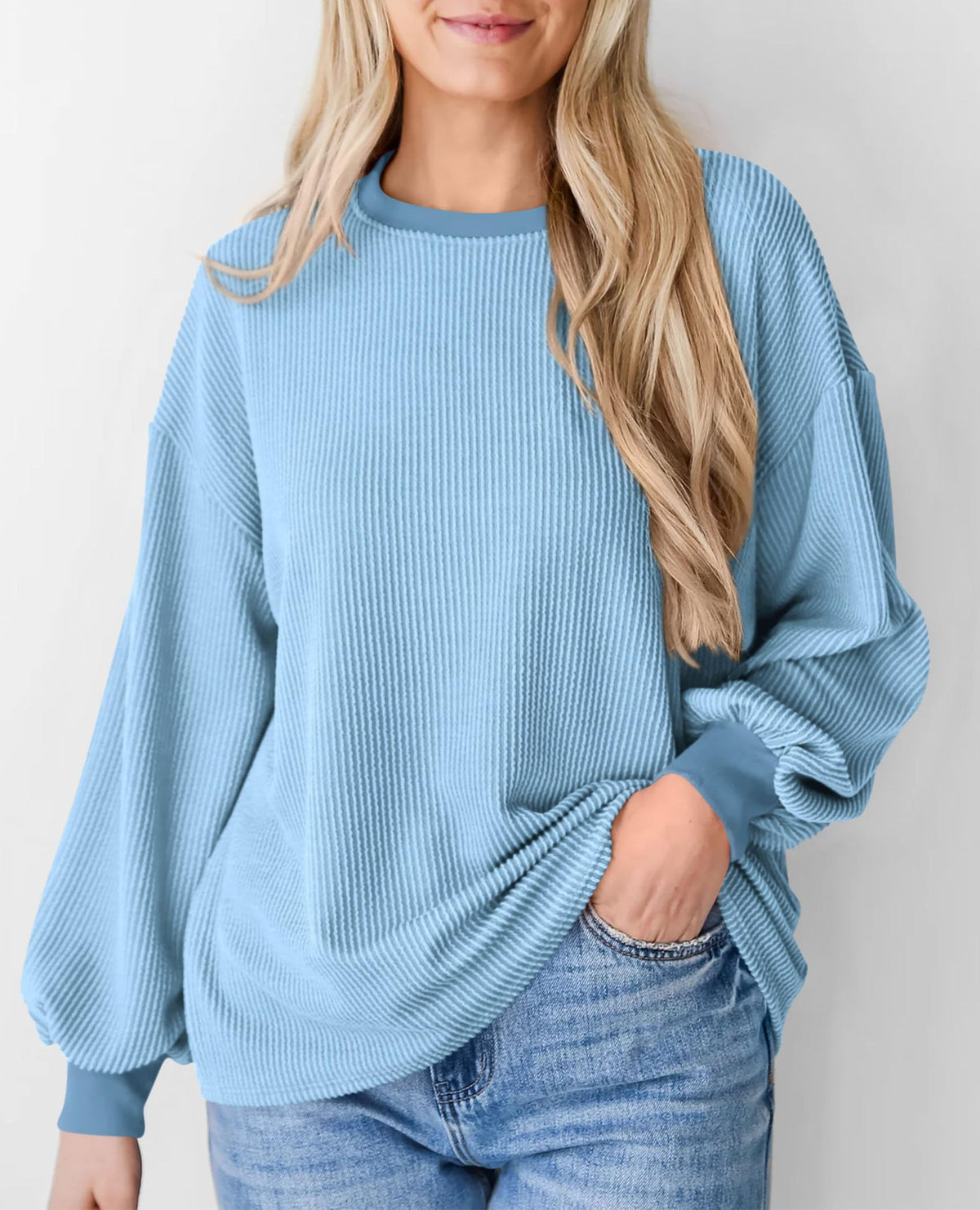 Women's Long Sleeve Tee Shirts Fall Trendy Clothes Casual Loose Crewneck Ribbed Blouse Tunic Tops