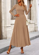 Women's 2 Piece Outfits Dressy Casual Ribbed Knit Long Sleeve Crop Tops Maxi Flowy Skirts Matching Sets