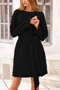 Women's Long Sleeve Dresses   Fall Casual Short Belted Dress Trendy Quilted Outfits with Pockets