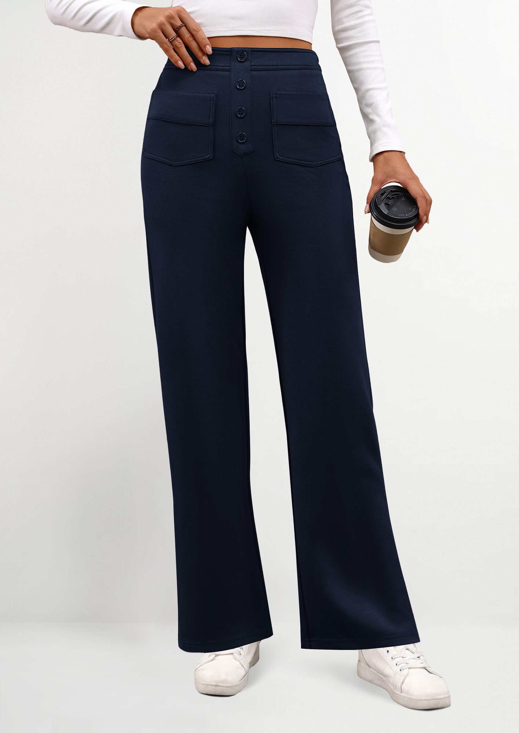 PRETTYGARDEN Women's Dressy Casual Dress Pants Straight Leg High Elastic Waisted Stretch Trouser Slacks