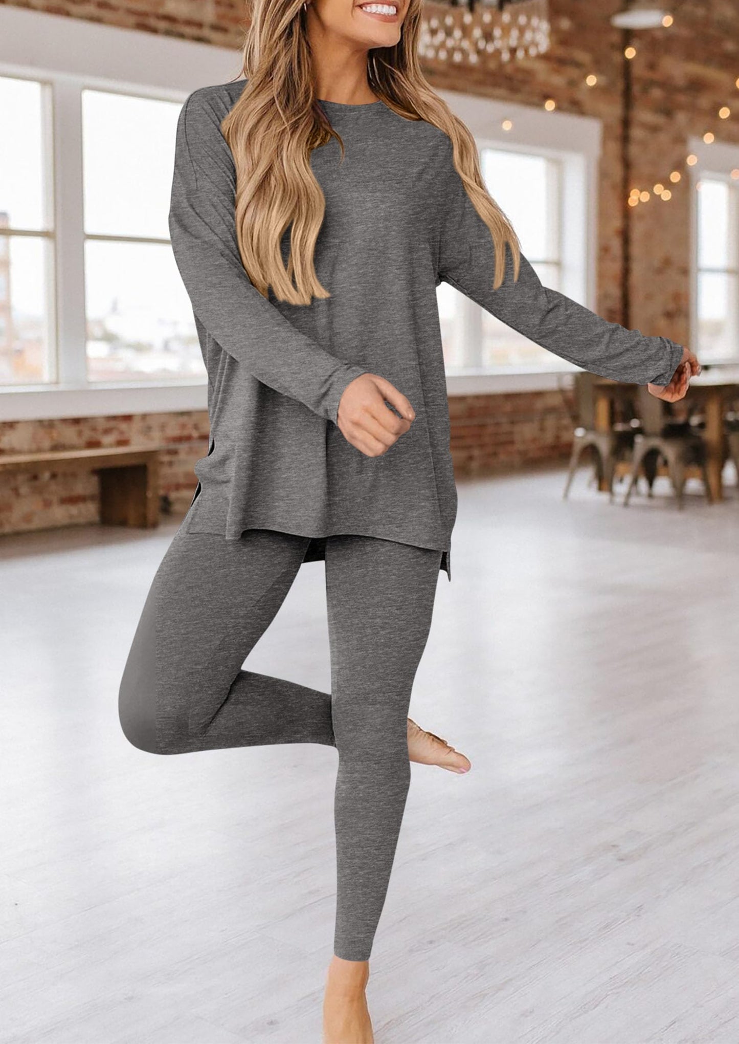 Fall 2 Piece Outfits Casual Long Sleeve Tunic Tops Legging Pants Matching Lounge Sets Sweatsuits