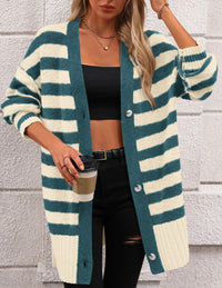 Striped Cardigan Sweaters Long Sleeve Button Down Chunky Knit Oversized Fall Sweater Coat