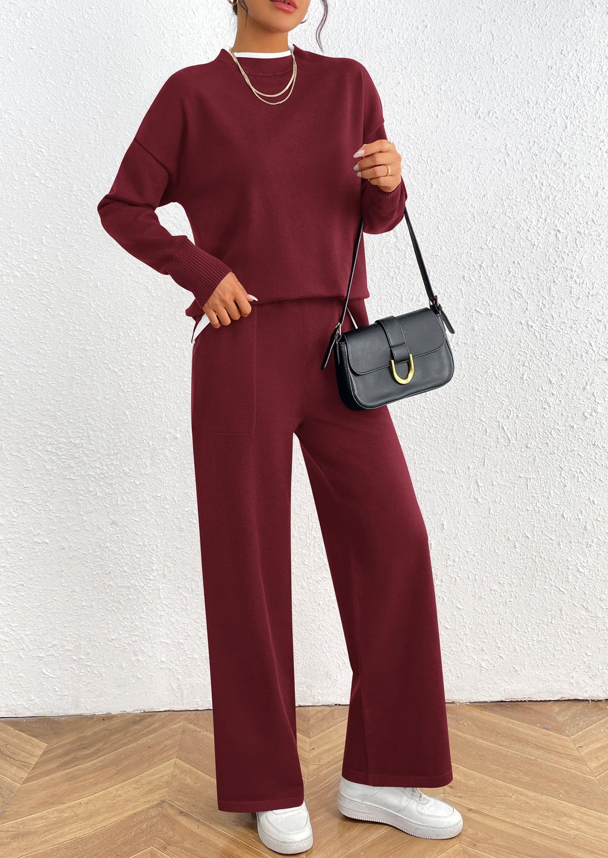 Fall 2 Piece Lounge Sets Long Sleeve Pullover Sweater Wide Leg Pants Matching Outfits Tracksuits