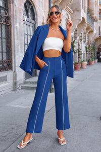 Women's Fall 2 Piece Blazer Outfits Business Casual Oversized Jacket Wide Leg Work Pants Dressy Suit Set