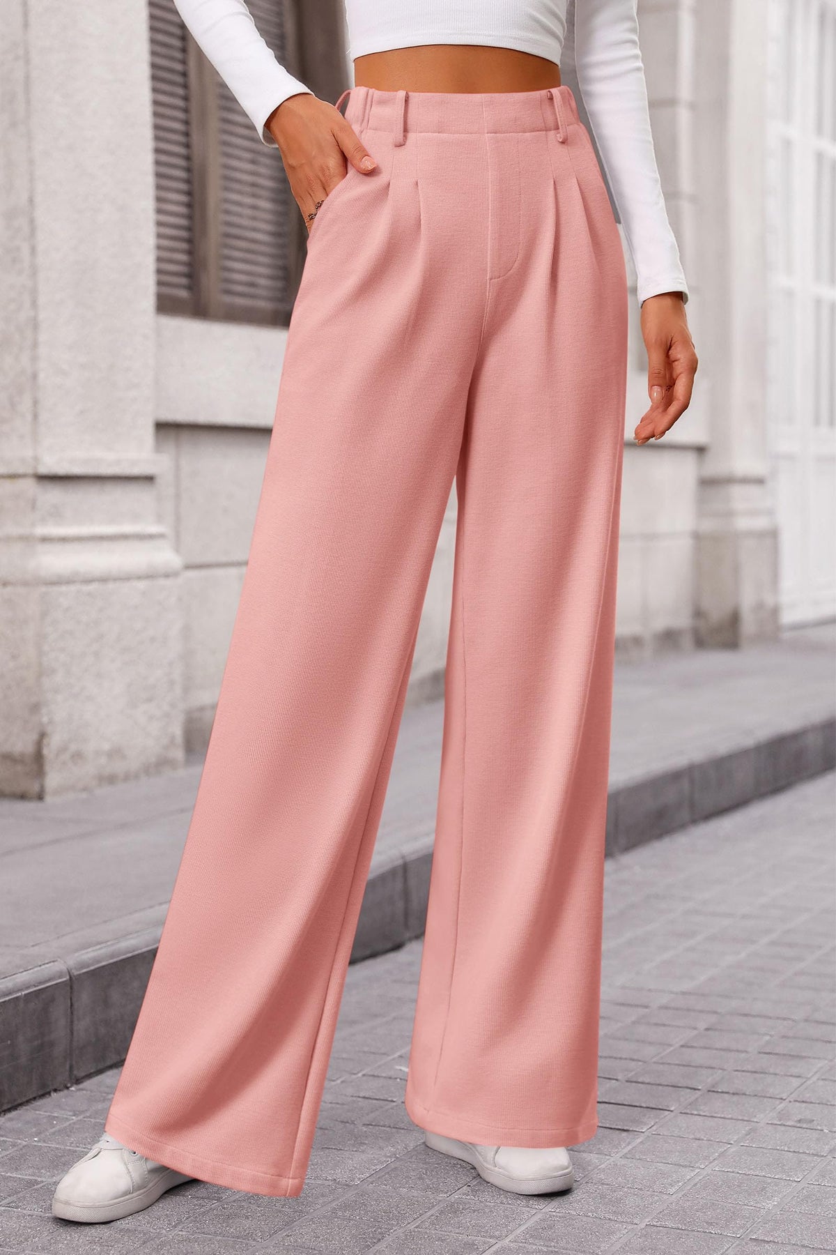 Women's Wide Leg Dress Pants Dressy Casual High Elastic Waisted Work Office Trousers Palazzo Pants