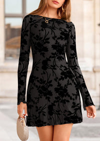 PRETTYGARDEN Women's Fall Fashion Floral Long Sleeve Mini Dress Mesh Bodycon Short Party Date Night Going Out Dresses